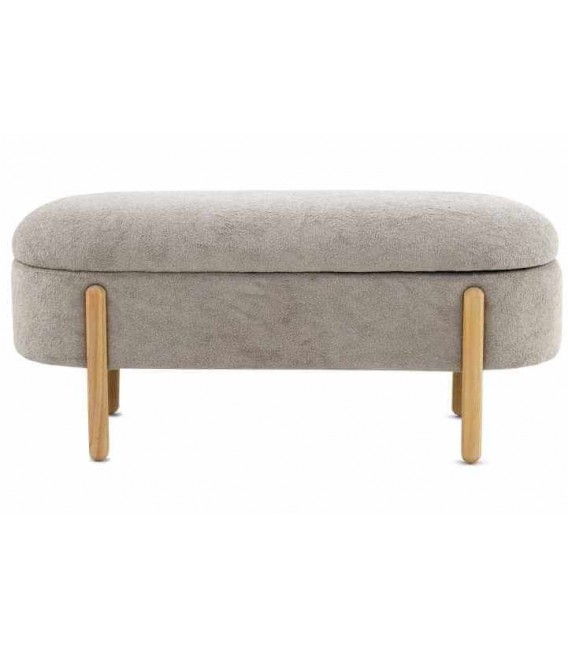 Banco pie de cama baúl patas pino natural tela de pelo corto gris mdmhogar