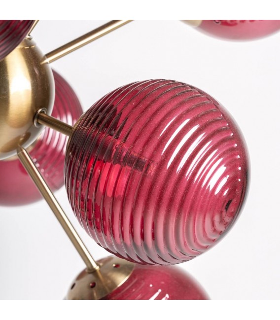 Lampara de techo grande metal dorado con 12  globos cristal rojo mdmhogar