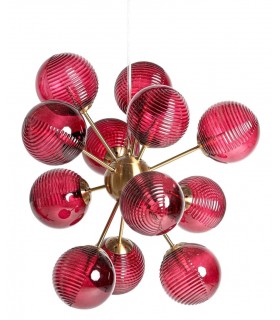 Lampara de techo grande metal dorado con 12  globos cristal rojo mdmhogar