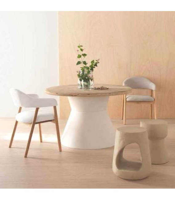 Mesa de comedor redonda grande poli resina efecto yeso madera natural mdmhogar