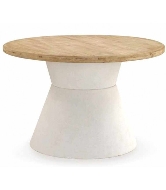 Mesa de comedor redonda grande poli resina efecto yeso madera natural mdmhogar