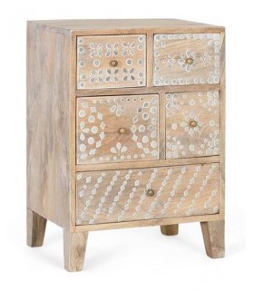 Mesita de noche madera maciza de mango detalles pintados a mano mdmhogar