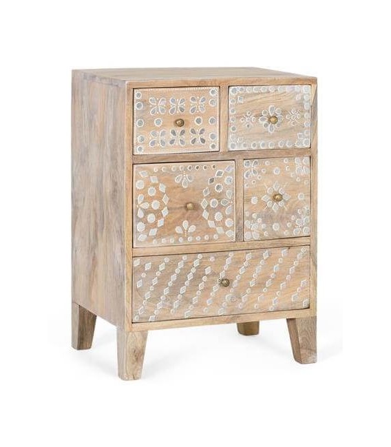 Mesita de noche madera maciza de mango detalles pintados a mano mdmhogar