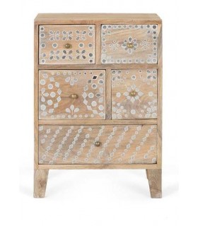 Mesita de noche madera maciza de mango detalles pintados a mano mdmhogar