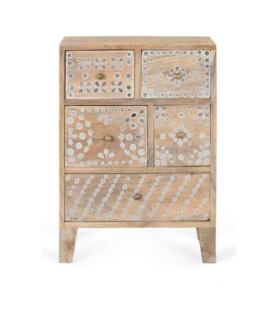 Mesita de noche madera maciza de mango detalles pintados a mano mdmhogar