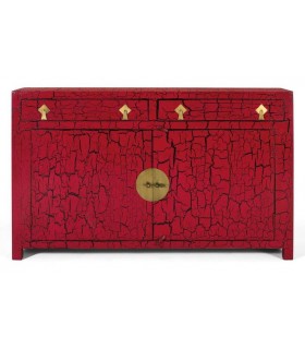 Aparador de estilo japonés lacado en color rojo craquelado mdmhogar