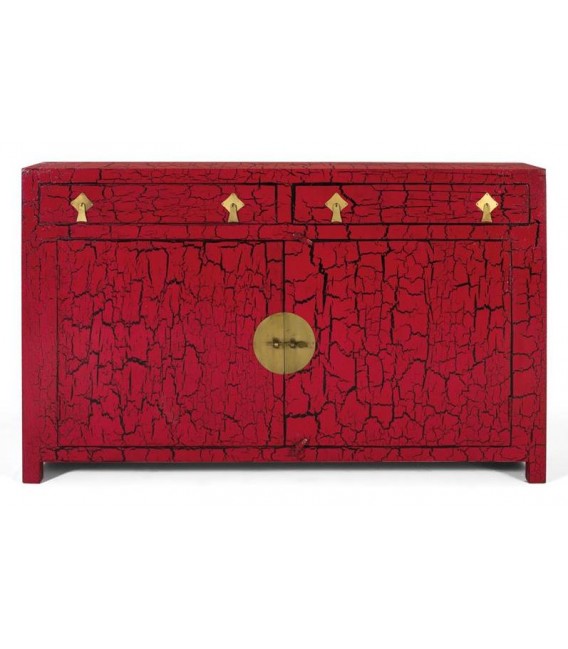 Aparador de estilo japonés lacado en color rojo craquelado mdmhogar