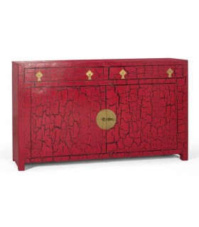 Aparador de estilo japonés lacado en color rojo craquelado mdmhogar