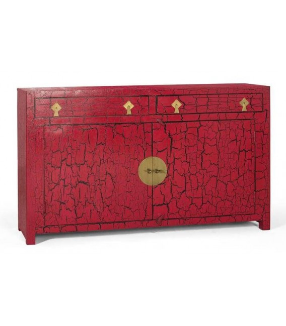 Aparador de estilo japonés lacado en color rojo craquelado mdmhogar
