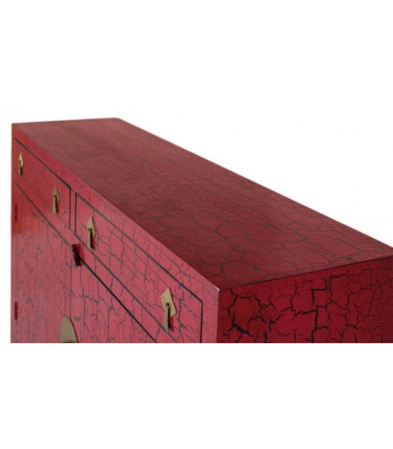 Aparador de estilo japonés lacado en color rojo craquelado mdmhogar