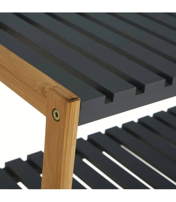 Banco zapatero madera bambú natural  mdf  gris mdmhogar