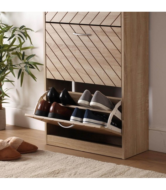 Mueble zapatero bajo melamina roble con 2 zapateros dobles mdmhogar