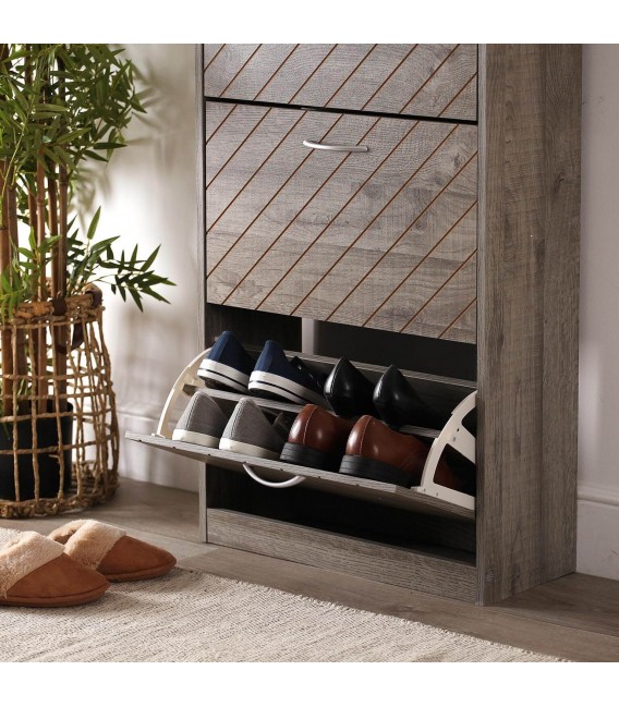 Mueble zapatero melamina color nogal con 3 zapateros dobles