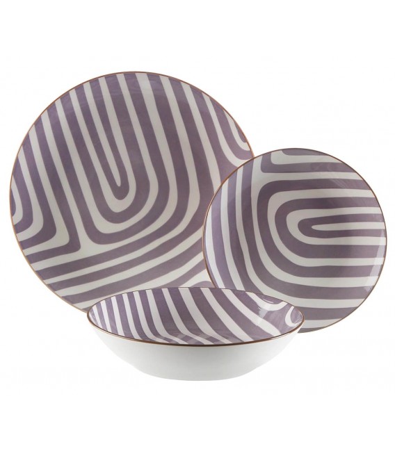 Vajilla 18 piezas blanco y malva porcelana de alta calidad mdmhogar