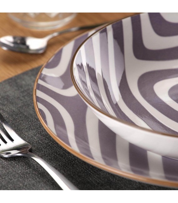 Vajilla 18 piezas blanco y malva porcelana de alta calidad mdmhogar