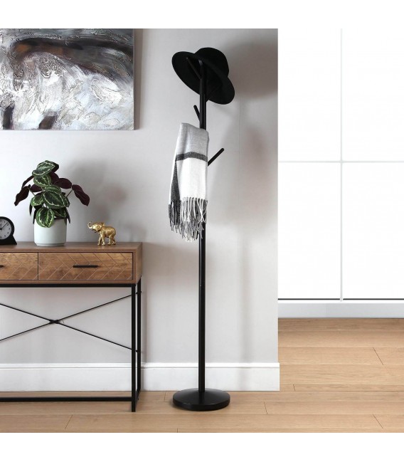 Perchero de pie metal negro con 5 colgadores  mdmhogar