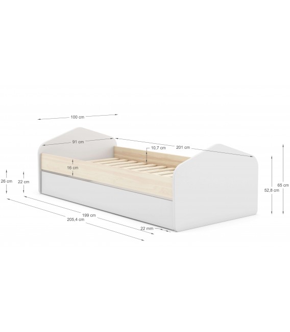 Cama nido madera pino natural y mdf lacado en blanco mdmhogar
