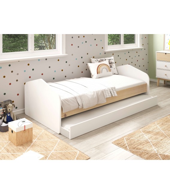 Cama nido madera pino natural y mdf lacado en blanco mdmhogar