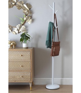 Perchero de pie metal blanco con 5 colgadores mdmhogar