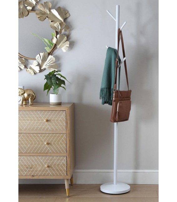 Perchero de pie metal blanco con 5 colgadores mdmhogar