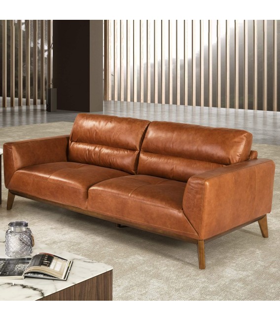 Sofá de 3 plazas de diseño moderno piel vacuno color marrón mdmhogar