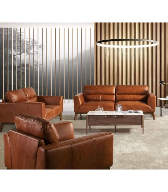 Sofá de 3 plazas de diseño moderno piel vacuno color marrón mdmhogar