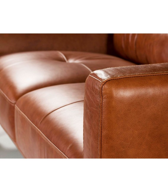 Sofá de 3 plazas de diseño moderno piel vacuno color marrón mdmhogar