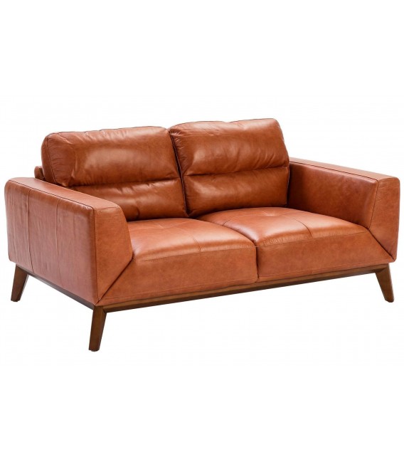 Sofá de 2 plazas pequeño tapizado en piel vacuno color marrón mdmhogar