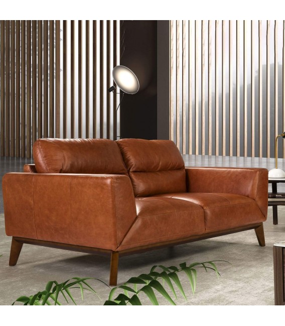 Sofá de 2 plazas pequeño tapizado en piel vacuno color marrón mdmhogar