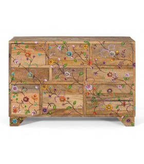 Mueble de TV pequeño madera de mango flores pintadas a mano mdmhogar