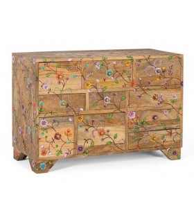 Mueble de TV pequeño madera de mango flores pintadas a mano mdmhogar