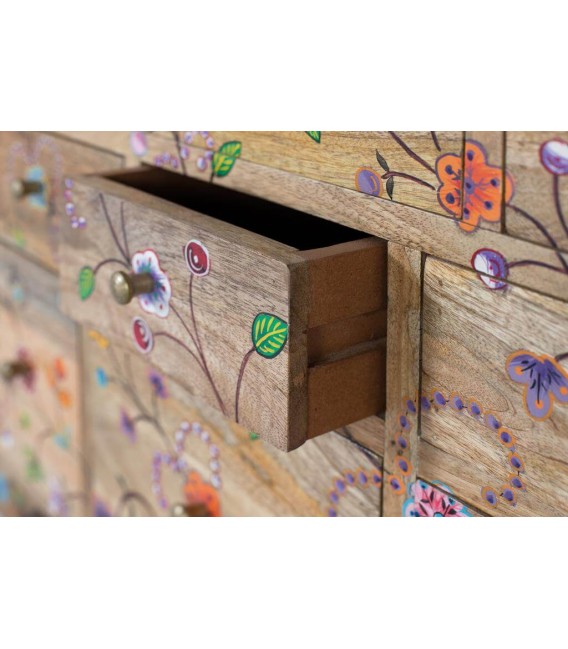 Mueble de TV pequeño madera de mango flores pintadas a mano mdmhogar