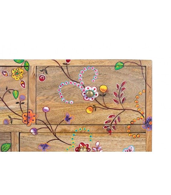 Mueble de TV pequeño madera de mango flores pintadas a mano mdmhogar