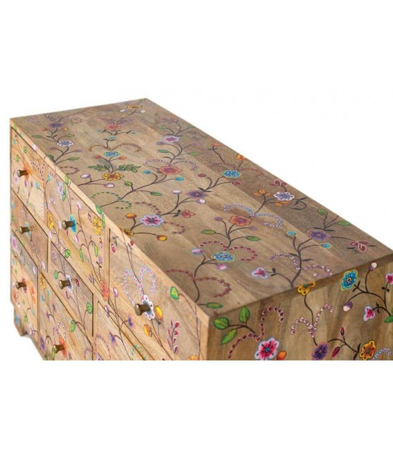 Mueble de TV pequeño madera de mango flores pintadas a mano mdmhogar