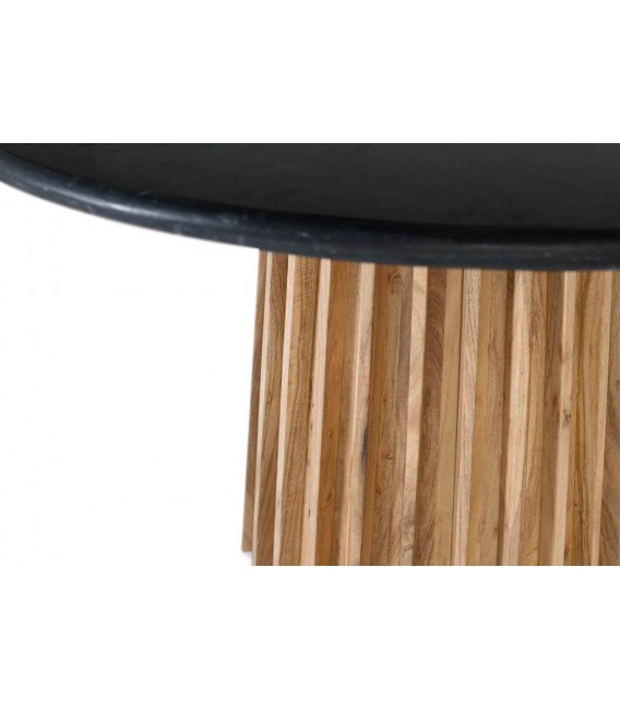 Mesa de comedor redonda base madera de mango tapa en mármol negro mdmhogar