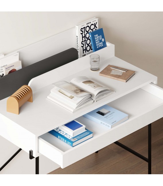 Mesa escritorio melamina blanca y gris mdmhogar