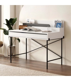 Mesa escritorio melamina blanca y gris mdmhogar