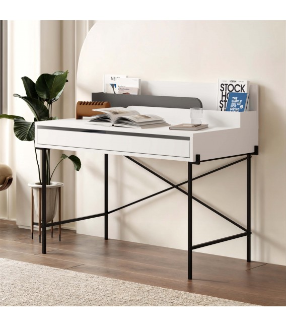 Mesa escritorio melamina blanca y gris mdmhogar