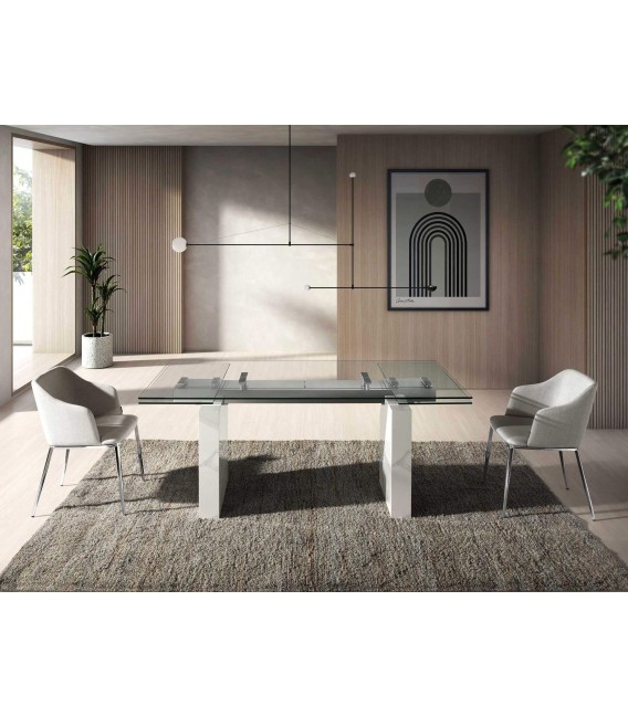 Mesa comedor extensible cristal templado mdmhogar