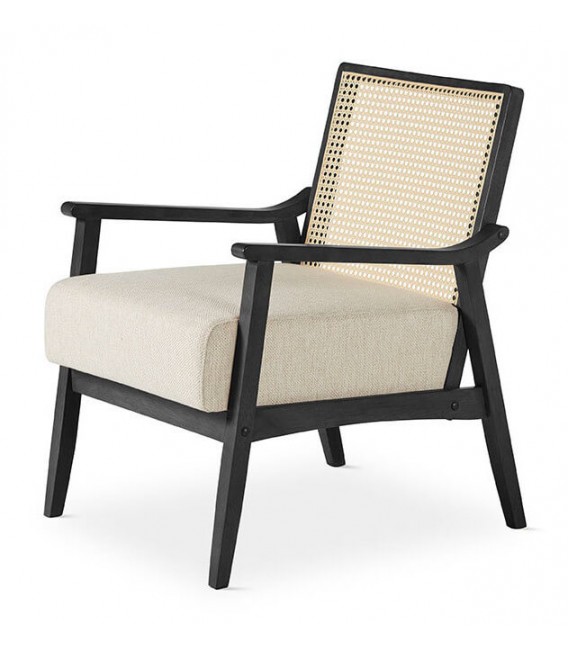 Butaca cómoda madera teñida color negro ratán natural mdmhogar