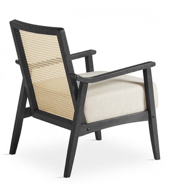 Butaca cómoda madera teñida color negro ratán natural mdmhogar