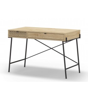 Mesa escritorio melamina imitación roble natural y metal negro mdmhogar