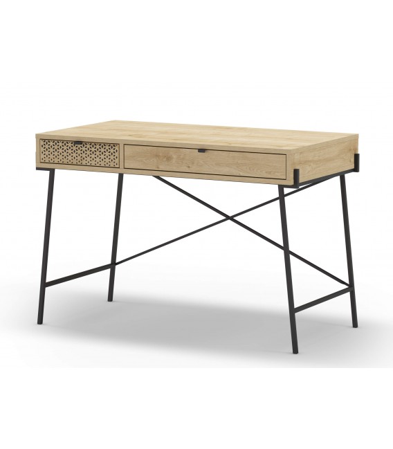 Mesa escritorio melamina imitación roble natural y metal negro mdmhogar