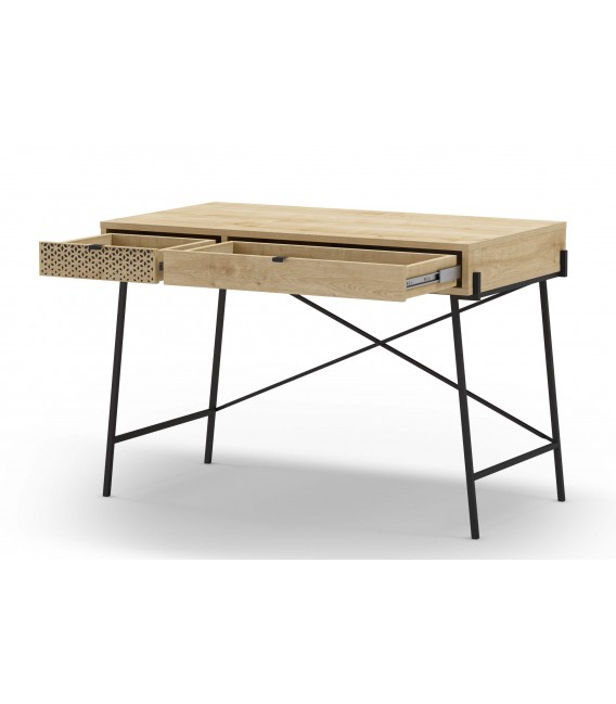 Mesa escritorio melamina imitación roble natural y metal negro mdmhogar