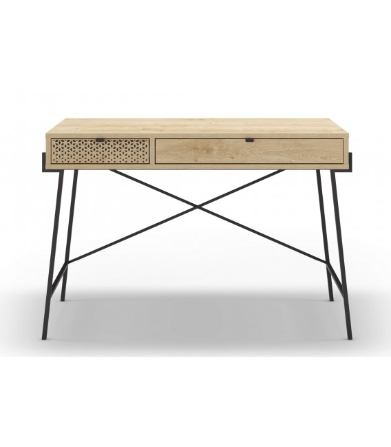 Mesa escritorio melamina imitación roble natural y metal negro mdmhogar