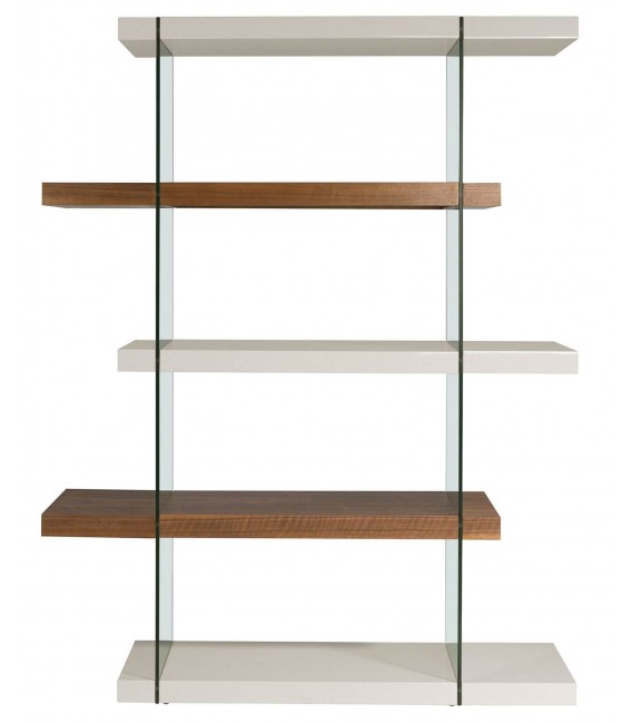 Estantería de madera grande nogal y gris perla costados cristal mdmhogar