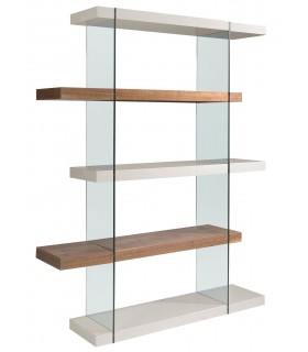 Estantería de madera grande nogal y gris perla costados cristal mdmhogar