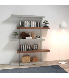 Estantería de madera grande nogal y gris perla costados cristal mdmhogar