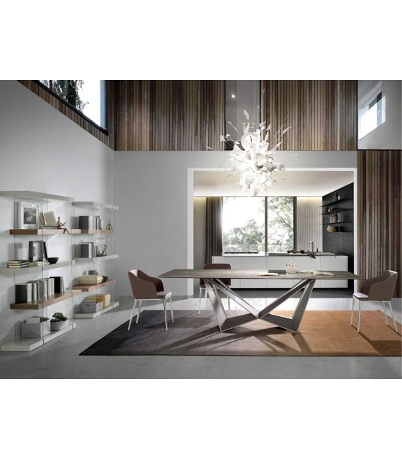 Estantería de madera grande nogal y gris perla costados cristal mdmhogar