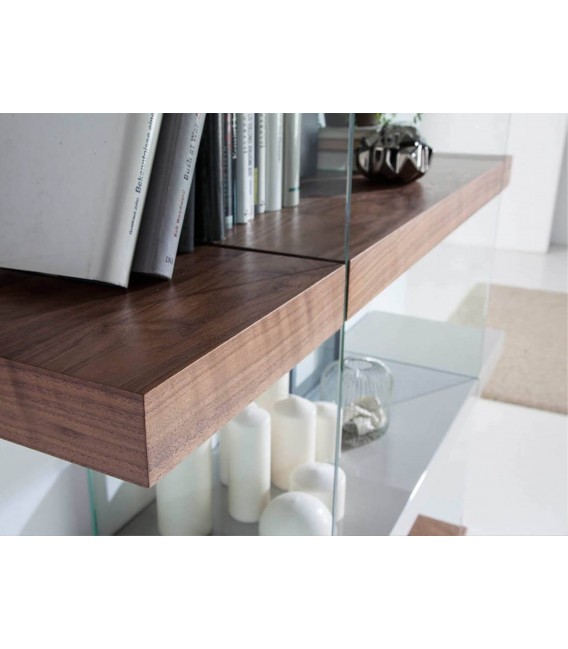 Estantería de madera grande nogal y gris perla costados cristal mdmhogar